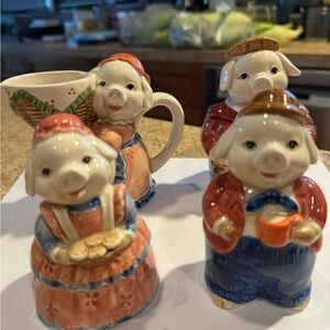 Country Pigs Vintage Otagiri Salt, Pepper, Cream and Sugar bowl set